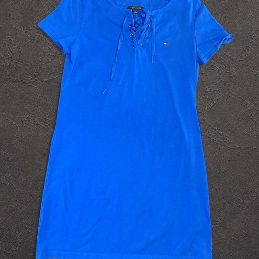 Tommy Hilfiger Royal Blue Lace Up T-Shirt Dress Mini Dress Logo Size M NWOT
